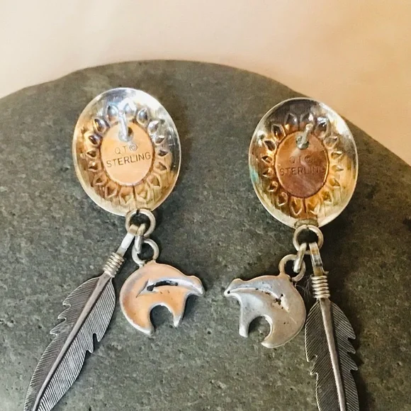 Sterling Silver Native American Earrings - Picture 2 of 4